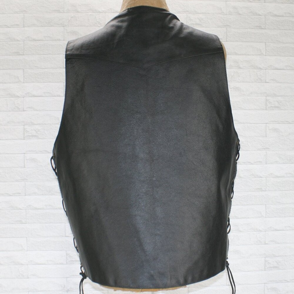 GENUINE LEATHER Vest Biker Moto Side Lace Up Streetwear Classic Men's Size 44 - Picture 8 of 16